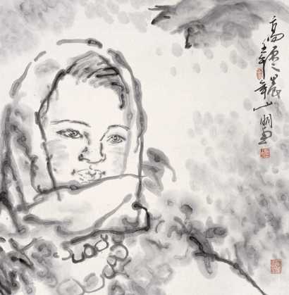 吴山明 壬午（2002年）作   高原之晨 镜心